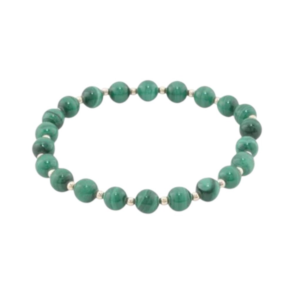 GEORG K Gold/Malachite Made In Usa 14kt Gold Malachite Bead Stretch Bracelet